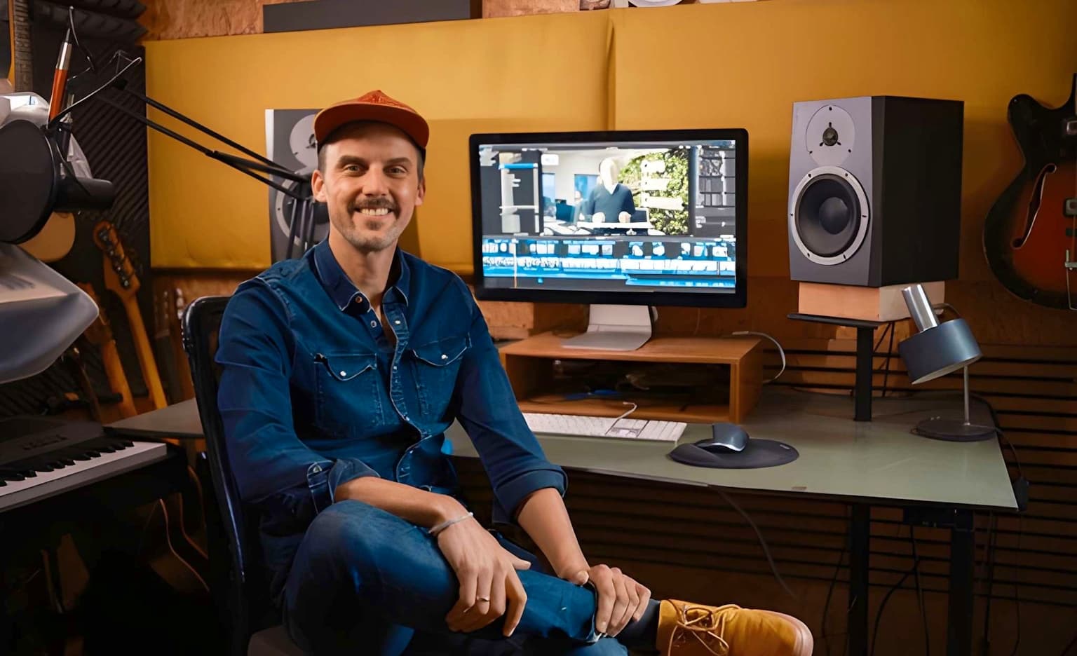 Professional video editor in creative studio